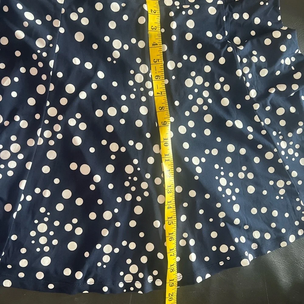 Susan Graver XL skirt flared navy white polka dot packable travel soft